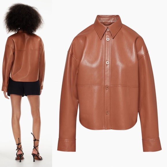 NEW!! Aritzia Babaton Vegan Leather Pelli Hip Shacket sz XXL - Picture 3 of 9